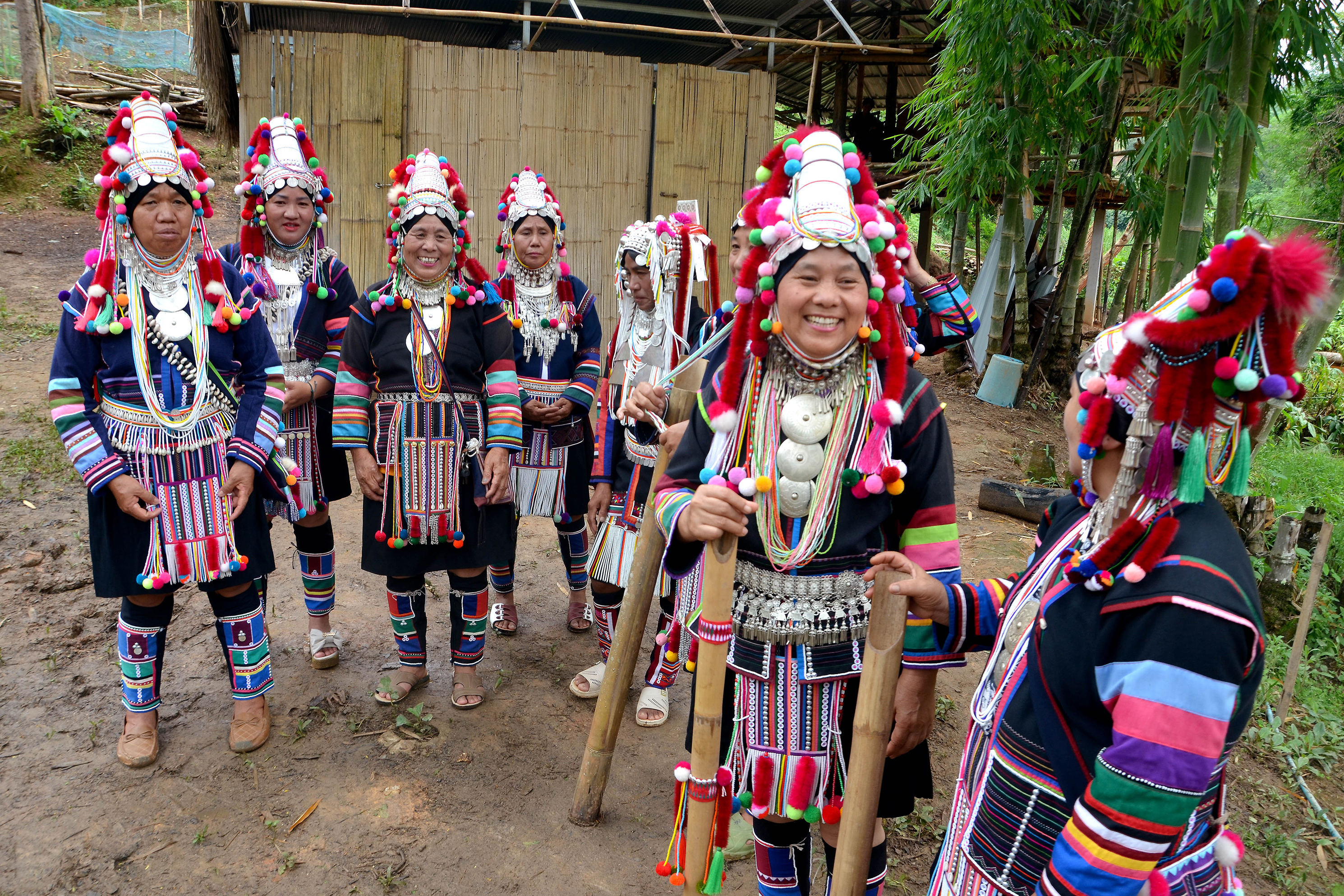 Colourful Akha tribal people at the Heritage Center